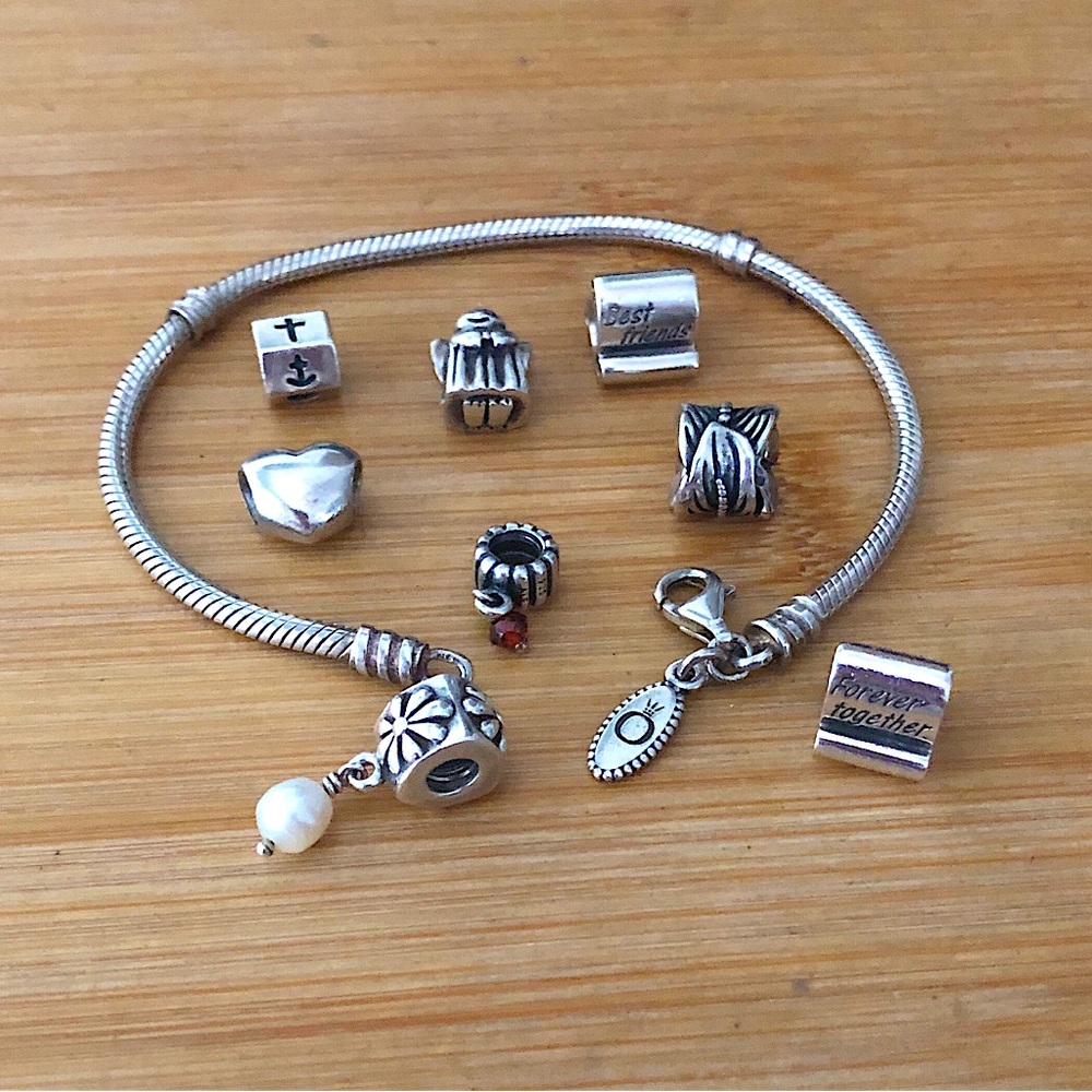 $318 Pandora Estate Cable Bracelet & Charms Sterling 42 Grams Well Marked